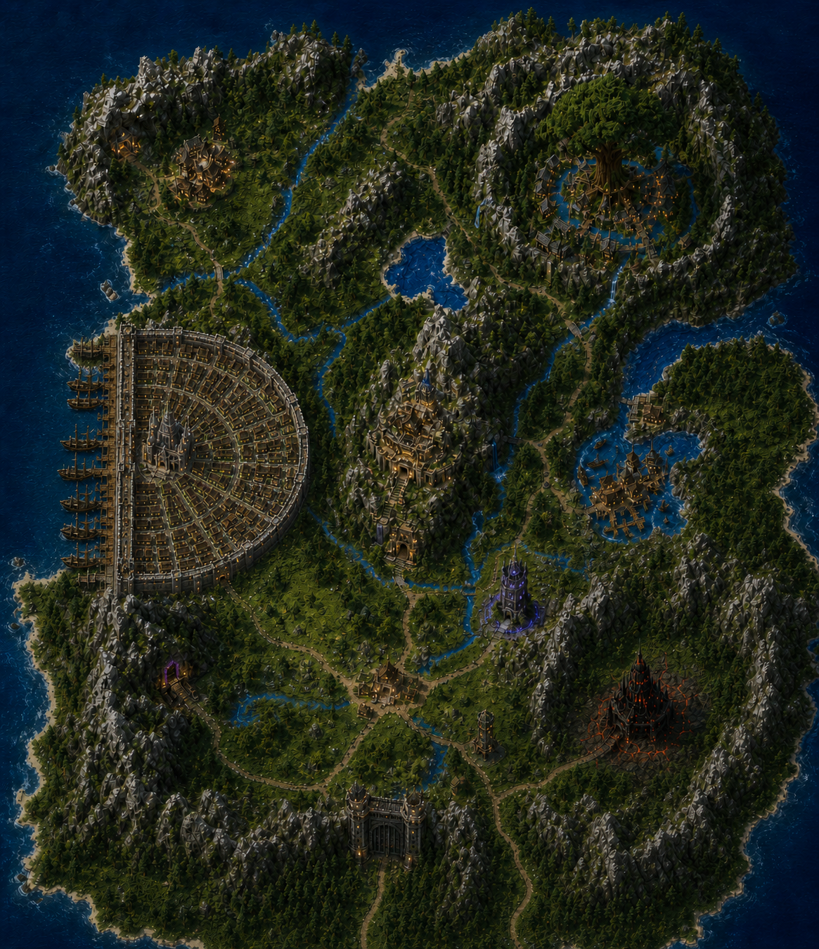 A voxel atlas of Elyria based on the canonical WorldPainter terrain