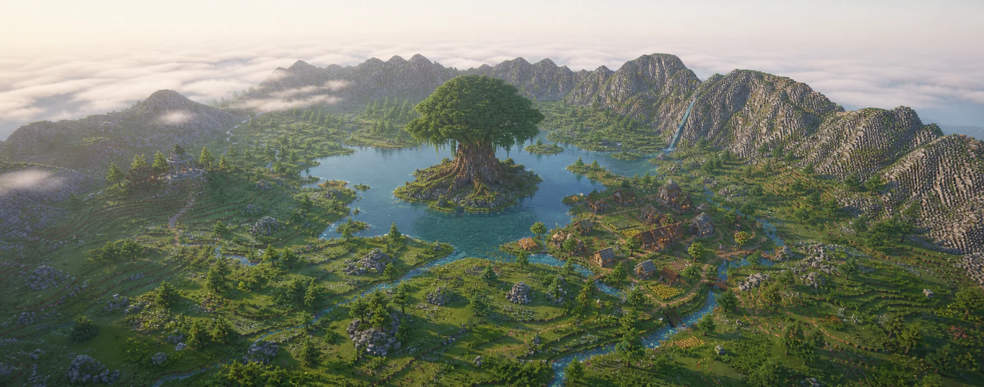 A great tree beside a living Elyrian settlement